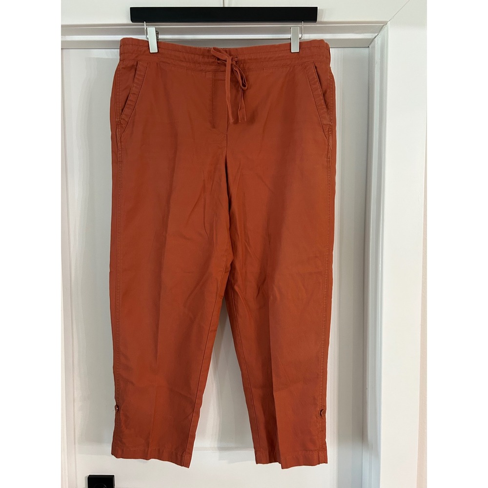 Talbots Womens Burnt Orange Cotton Tencel Drawstring Crop Pants 14 Coastal Beach